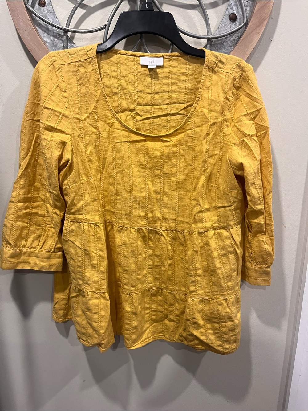 J Jill Yellow Women's Scoop Neck Peplum Top loose fit boho 100% cotton